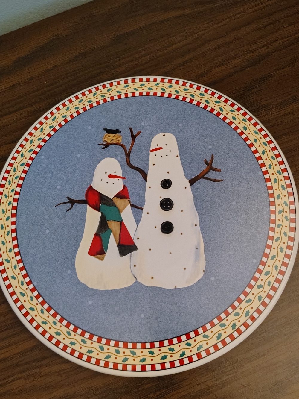 Sakura Blue Holiday Snowman Decorative Serving Plate